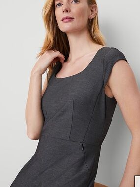 Ann Taylor Charcoal Gray Scoop Neck Cap Sleeve Sheath Dress